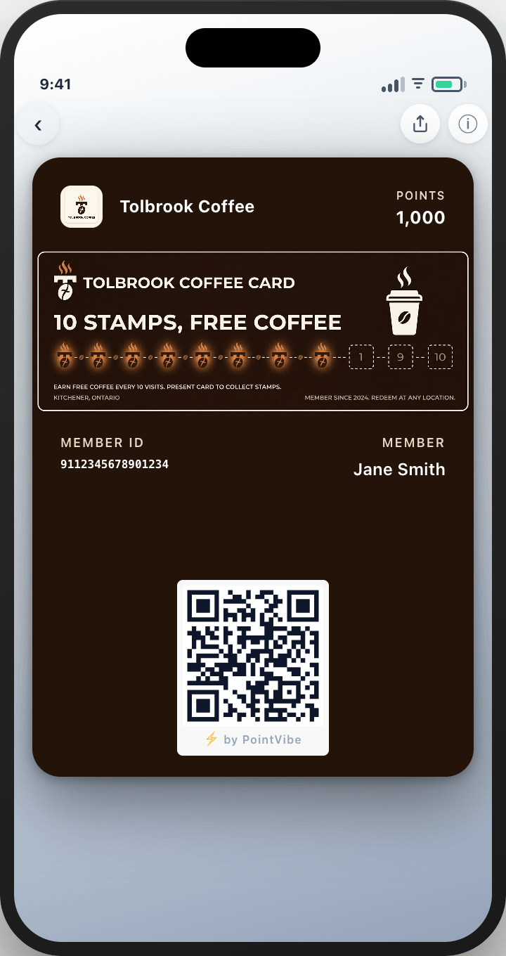 A Tolbrook Coffee pass in a customer's wallet