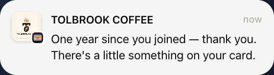 One year since you joined — thank you. There's a little something on your card.