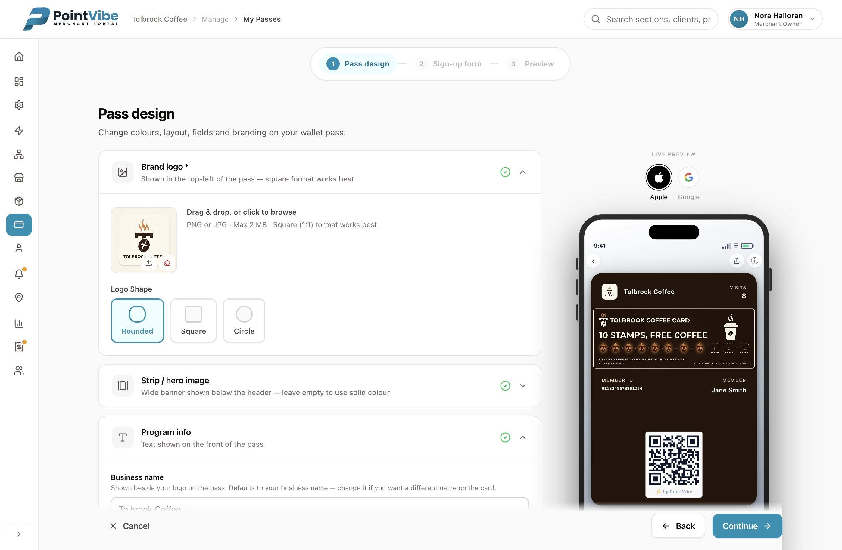 Pass Management in the PointVibe dashboard